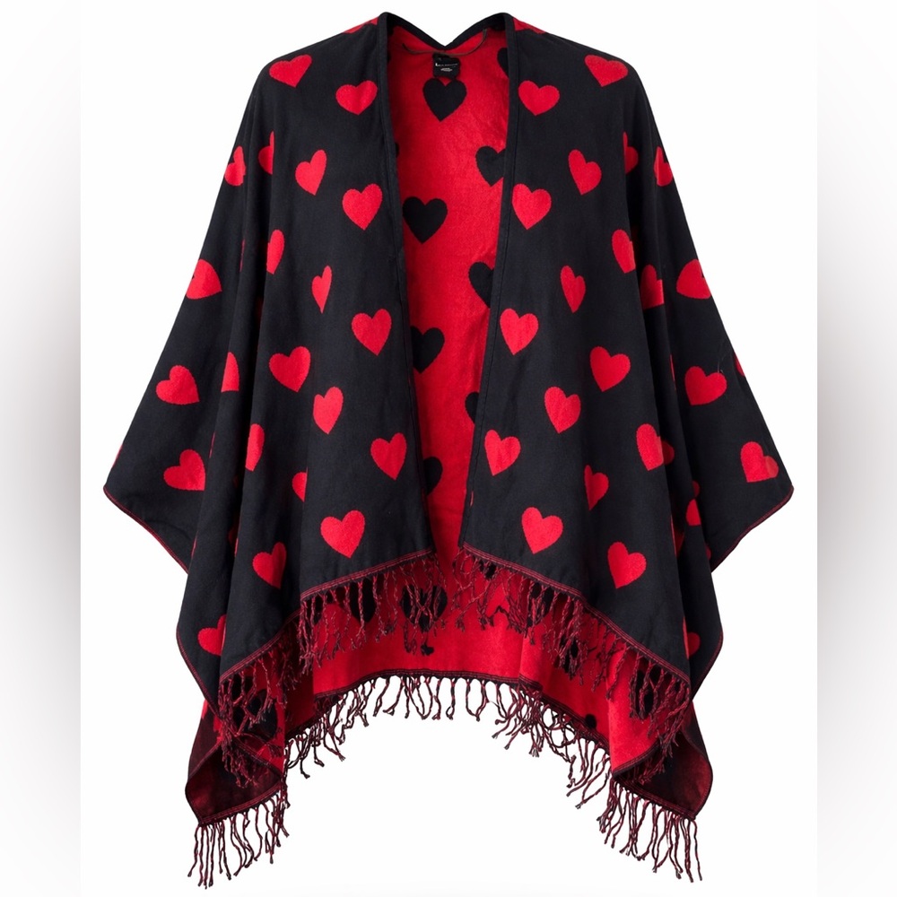 NWT Steve Madden Valentine’s Day Hearts Reversible Cape Wrap Shawl One Size